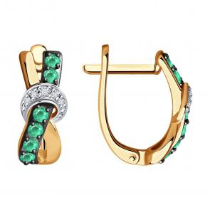 Золотые серьги SOKOLOV с бриллиантом и изумрудом 3020562 фото