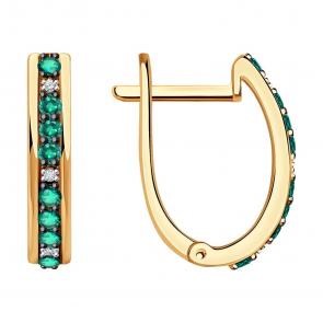 Золотые серьги SOKOLOV с бриллиантом и изумрудом 3020564 фото