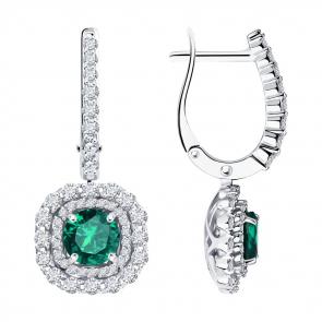 Серьги из белого золота SOKOLOV с бриллиантом и изумрудом 3020574-3 фото