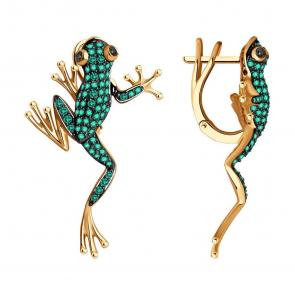 Золотые серьги SOKOLOV с изумрудом и чёрным бриллиантом 3020583 фото