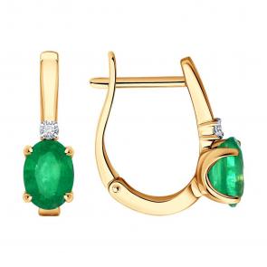 Золотые серьги SOKOLOV с бриллиантом и изумрудом 3020586 фото