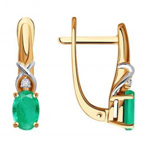 Золотые серьги SOKOLOV с бриллиантом и изумрудом 3020595 фото