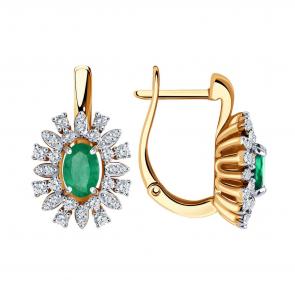 Золотые серьги SOKOLOV с бриллиантом и изумрудом 3020596 фото