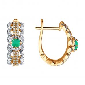 Золотые серьги SOKOLOV с бриллиантом и изумрудом 3020614 фото