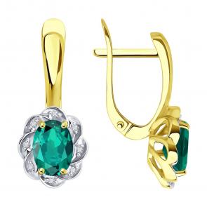 Золотые серьги SOKOLOV с бриллиантом и изумрудом 3020635-2U фото