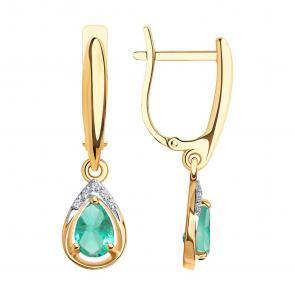 Золотые серьги SOKOLOV с бриллиантом и изумрудом 3020645 фото