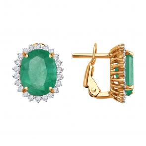 Золотые серьги SOKOLOV с бриллиантом и изумрудом 3020648 фото