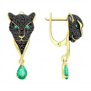 Серьги из лимонного золота SOKOLOV с изумрудом и шпинелью 3020662-2 фото