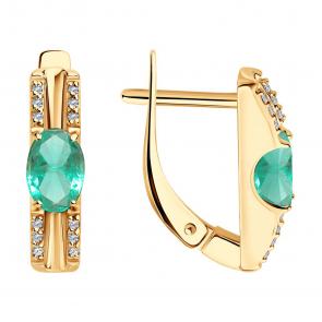 Золотые серьги SOKOLOV с бриллиантом и изумрудом 3020680 фото