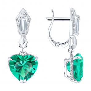 Серьги из белого золота SOKOLOV с гидротермальным изумрудом и бриллиантом выращенным 3020699-3-5 фото