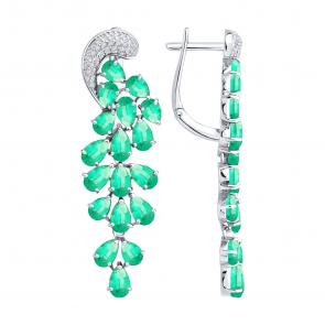 Серьги из белого золота SOKOLOV с бриллиантом и изумрудом 3020711-3 фото