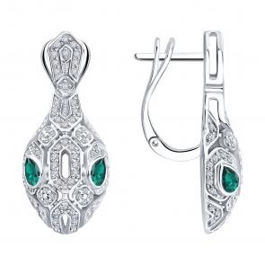 Золотые серьги SOKOLOV с бриллиантом и изумрудом 3020740-3 фото