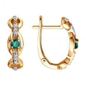 Золотые серьги SOKOLOV с бриллиантом и изумрудом 3020768 фото