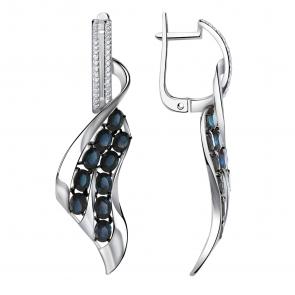 Серьги из белого золота Александра с бриллиантом и сапфиром 3021918сб фото