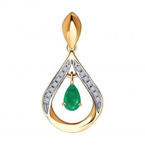 Золотая подвеска SOKOLOV с бриллиантом и изумрудом 3030117 фото