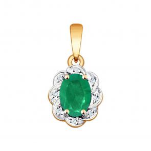 Золотая подвеска SOKOLOV с бриллиантом и изумрудом 3030137 фото