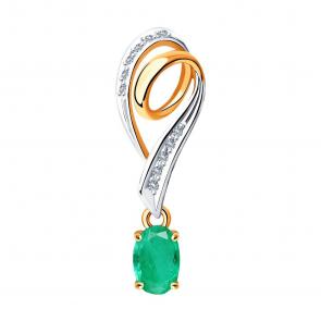 Золотая подвеска SOKOLOV с бриллиантом и изумрудом 3030145 фото