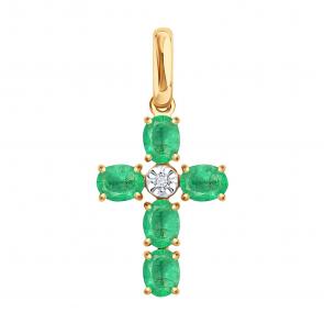 Золотая подвеска SOKOLOV с бриллиантом и изумрудом 3030217 фото