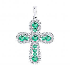 Подвеска из белого золота SOKOLOV с бриллиантом и изумрудом 3030243-3 фото