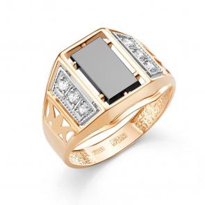 Золотое кольцо Караваевская ювелирная фабрика с ониксом и цирконием 31-0222 фото