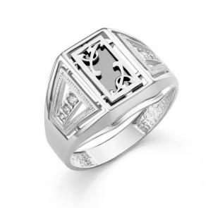 Серебряное кольцо Караваевская ювелирная фабрика с ониксом и цирконием 31-0229-s фото