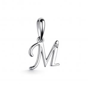 Подвеска-буква М из белого золота АЛЬКОР с бриллиантом 35007-200 фото