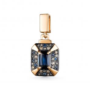 Золотая подвеска АЛЬКОР с бриллиантом, сапфиром и коньячным бриллиантом 35753-170 фото