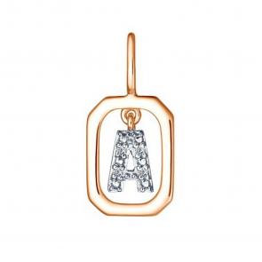 Золотая подвеска-буква А АЛЬКОР с бриллиантом 35890-100 фото