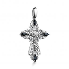 Подвеска из белого золота АЛЬКОР с бриллиантом и сапфиром 35974-202 фото