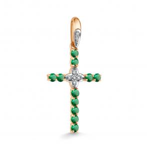 Золотая подвеска АЛЬКОР с бриллиантом и изумрудом 36245-101 фото