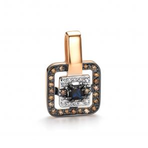 Золотая подвеска АЛЬКОР с бриллиантом, сапфиром и коньячным бриллиантом 36697-170 фото