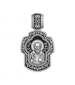 Подвеска-крест из чернёного серебра Святитель Николай Чудотворец ЮЗ Елизавета 38004 фото