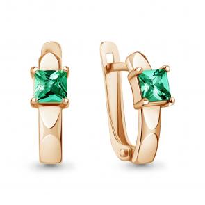 Золотые серьги AQUAMARINE с гидротермальным изумрудом 400813П фото