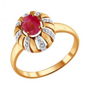 Золотое кольцо SOKOLOV с бриллиантом и рубином 4010592 фото