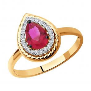 Золотое кольцо SOKOLOV с бриллиантом и рубином 4010658 фото