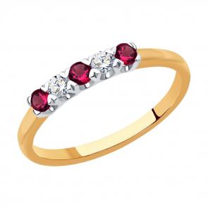 Золотое кольцо SOKOLOV с бриллиантом и рубином 4010680 фото