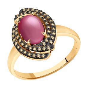 Золотое кольцо SOKOLOV с бриллиантом, рубином и коньячным бриллиантом 4010682 фото