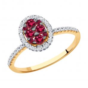 Золотое кольцо SOKOLOV с бриллиантом и рубином 4010689 фото