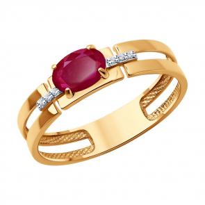 Золотое кольцо SOKOLOV с бриллиантом и рубином 4010724 фото