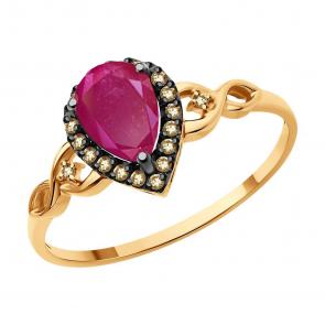 Золотое кольцо SOKOLOV с бриллиантом, рубином и коньячным бриллиантом 4010732 фото