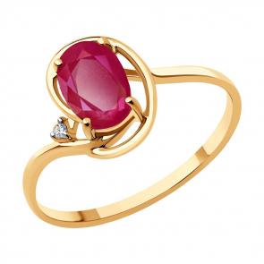 Золотое кольцо SOKOLOV с бриллиантом и рубином 4010734 фото