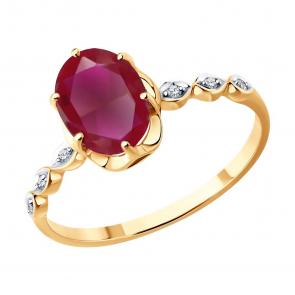 Золотое кольцо SOKOLOV с бриллиантом и рубином 4010775 фото