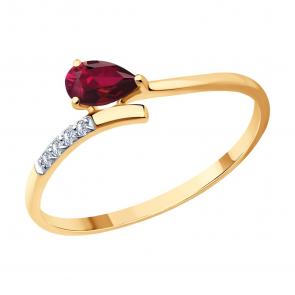Золотое кольцо SOKOLOV с бриллиантом и рубином 4010776 фото