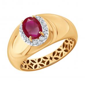 Золотое кольцо SOKOLOV с бриллиантом и рубином 4010787 фото