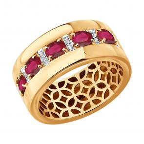 Золотое кольцо SOKOLOV с бриллиантом и рубином 4010789 фото