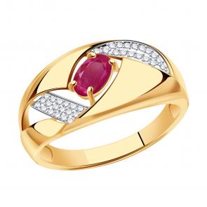 Золотое кольцо Александра с бриллиантом и рубином 4011837ск фото