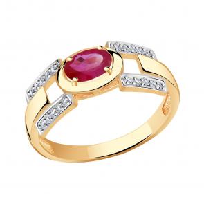Золотое кольцо Александра с бриллиантом и рубином 4012114сбк фото