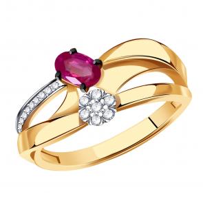 Золотое кольцо Александра с бриллиантом и рубином 4012388ск фото