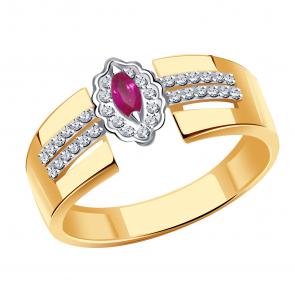 Золотое кольцо Александра с бриллиантом и рубином 4012456сбк фото