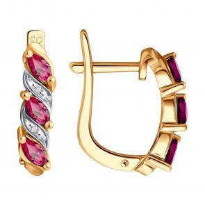 Золотые серьги SOKOLOV с бриллиантом и рубином 4020054 фото